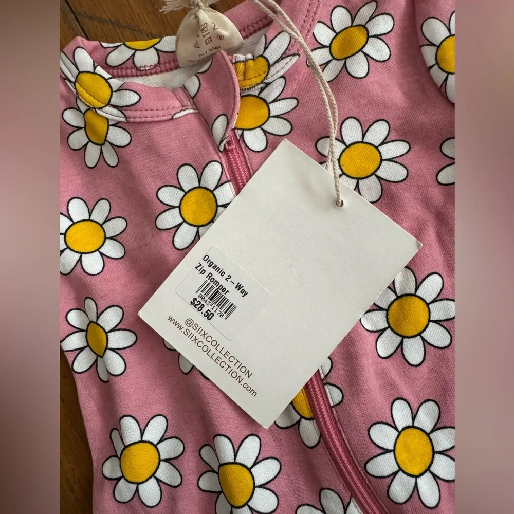 NWT SIIX by Spearmint2 way zip organic cotton onesie Pink Floral Kids One Piece